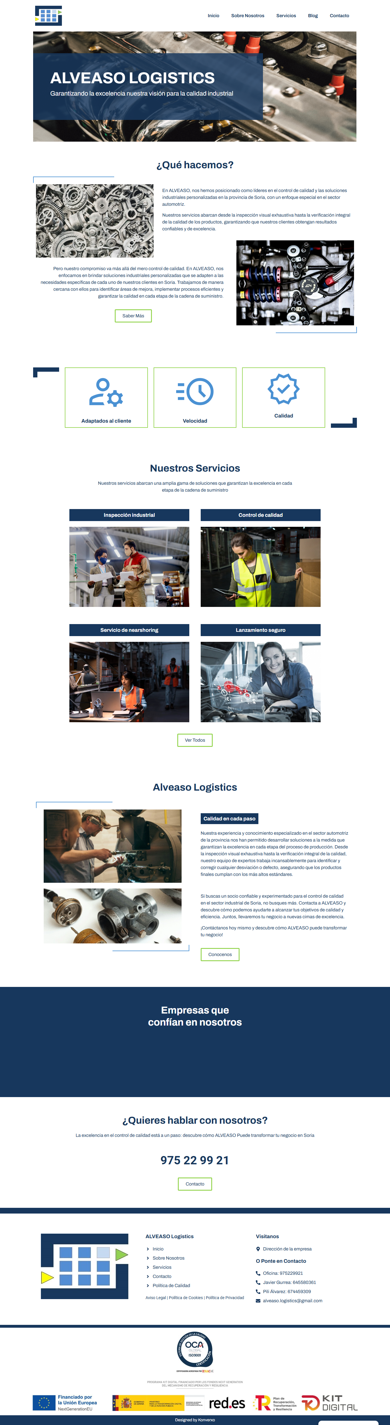 Homepage de la página web Alveaso